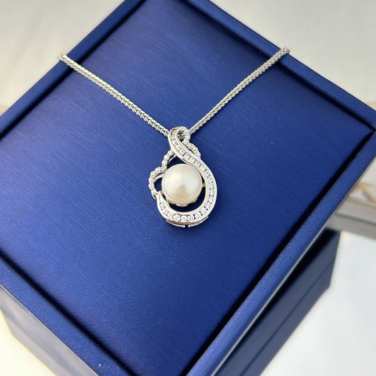 Unique Rhodium Plated 925 Sterling Silver Freshwater Pearl Pendant
