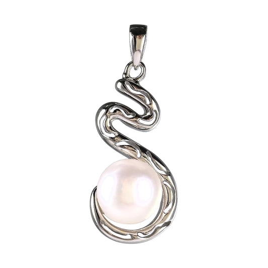Gorgeous 925 Silver Freshwater Pearl Snake Pendant Rhodium Plated