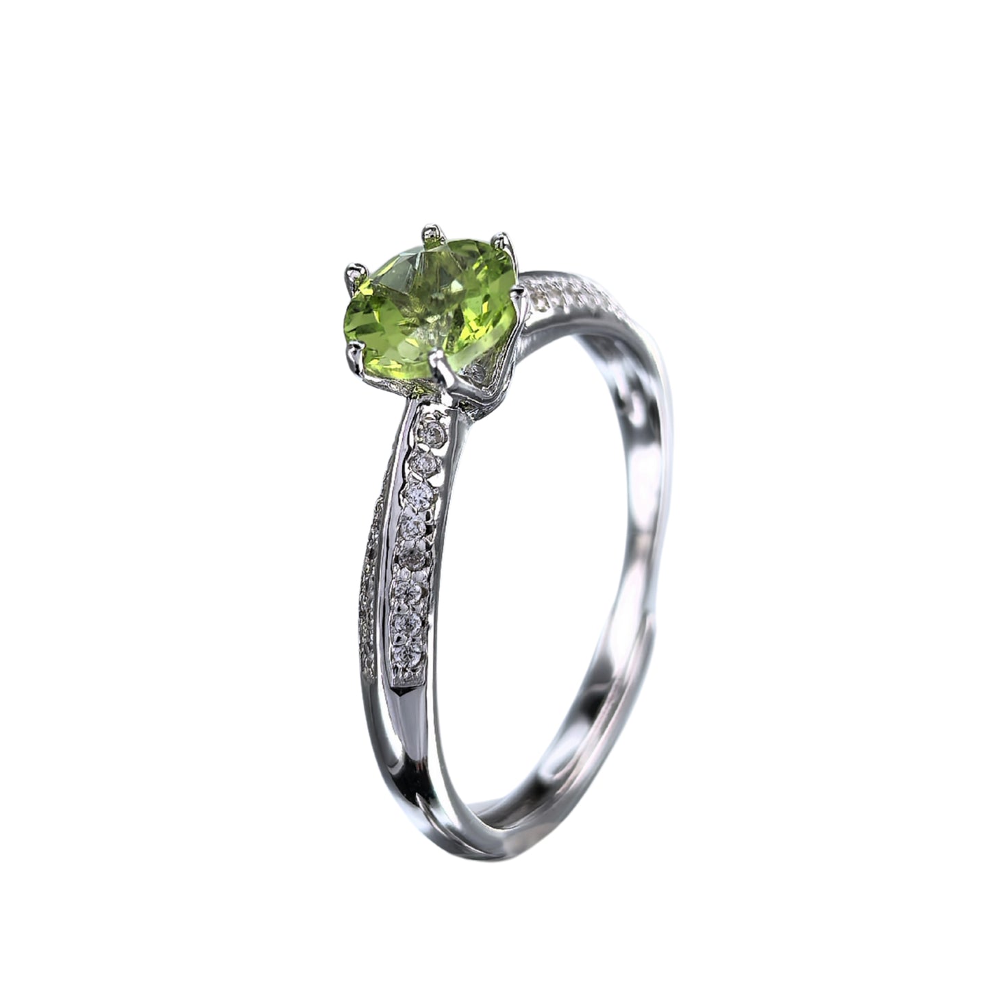 Stylish Rhodium Plated 925 Silver Jewelry Natural Olivine Ring