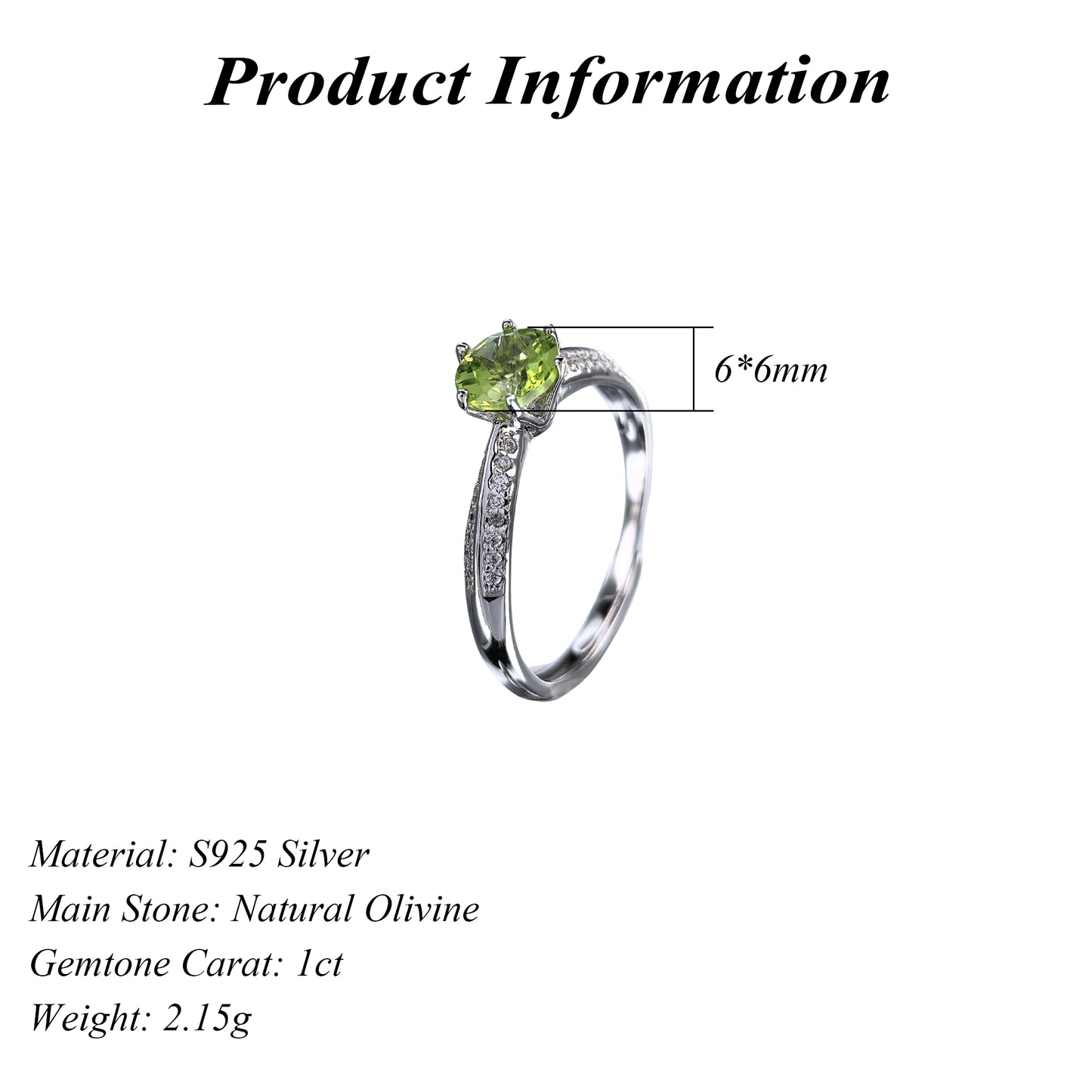 Stylish Rhodium Plated 925 Silver Jewelry Natural Olivine Ring