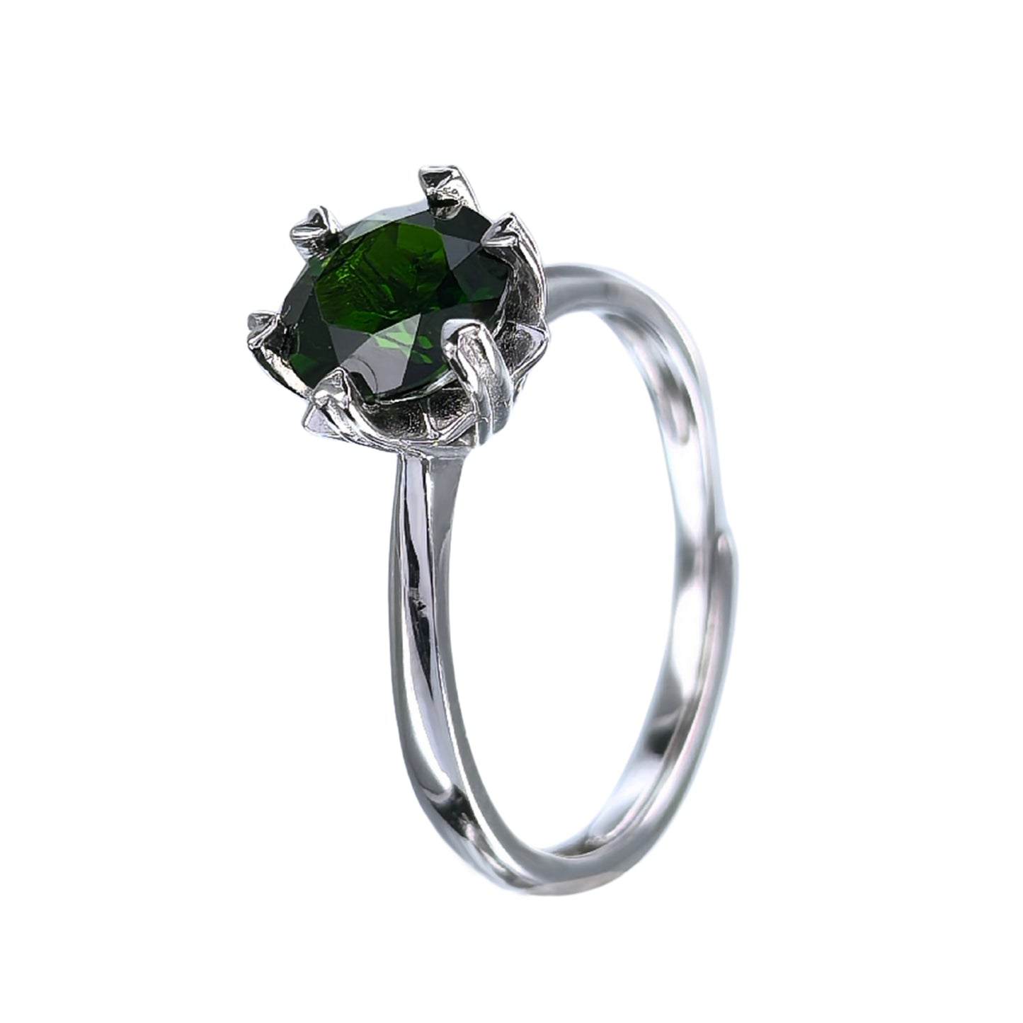 Graceful Rhodium Plated 925 Sterling Silver Natural Diopside Ring