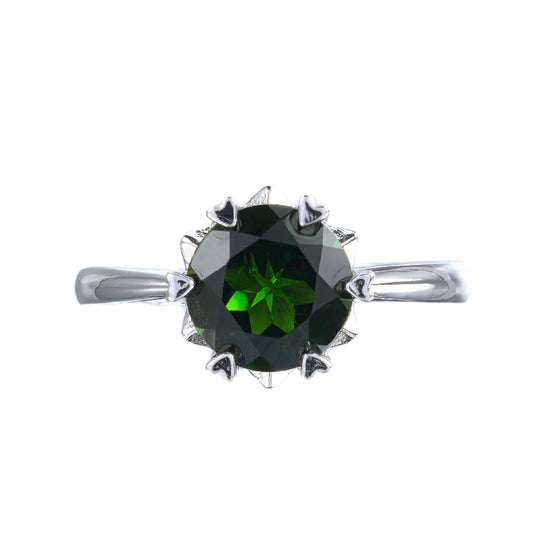 Graceful Rhodium Plated 925 Sterling Silver Natural Diopside Ring