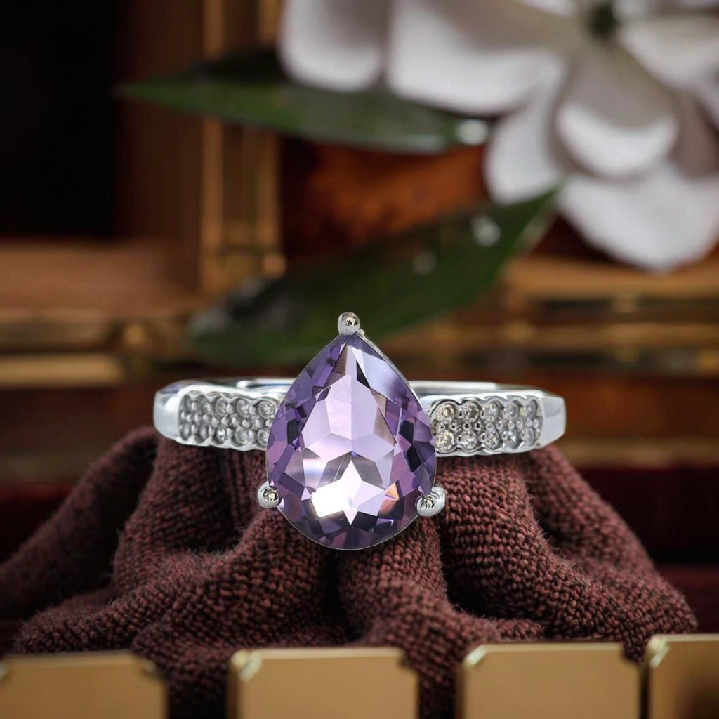 Classic Rhodium Plated Joyas De Plata 925 Original Natural Amethyst Ring