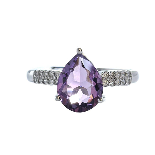Classic Rhodium Plated Joyas De Plata 925 Original Natural Amethyst Ring