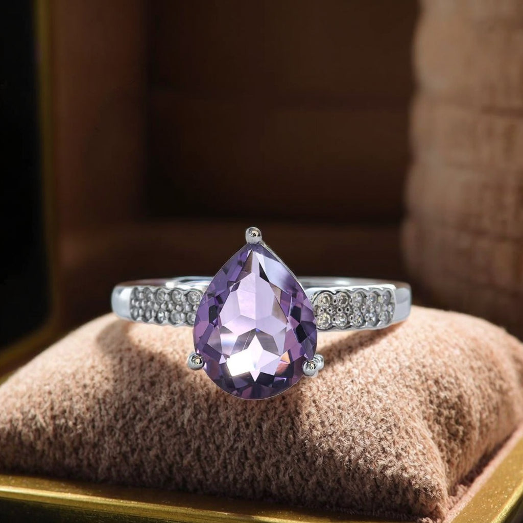 Classic Rhodium Plated Joyas De Plata 925 Original Natural Amethyst Ring
