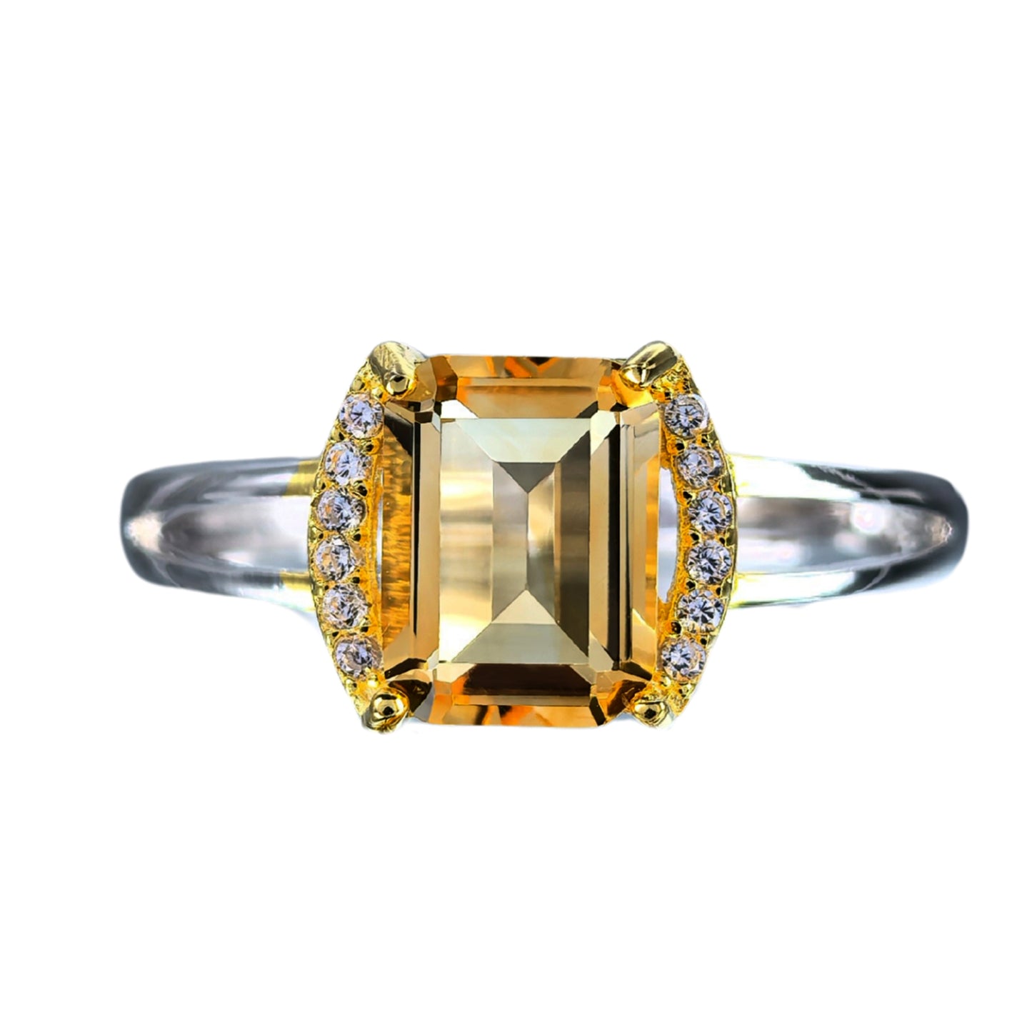 Gorgeous Rhodium and Gold Plated Silver 925 Jewelry Natural Citrine Ring