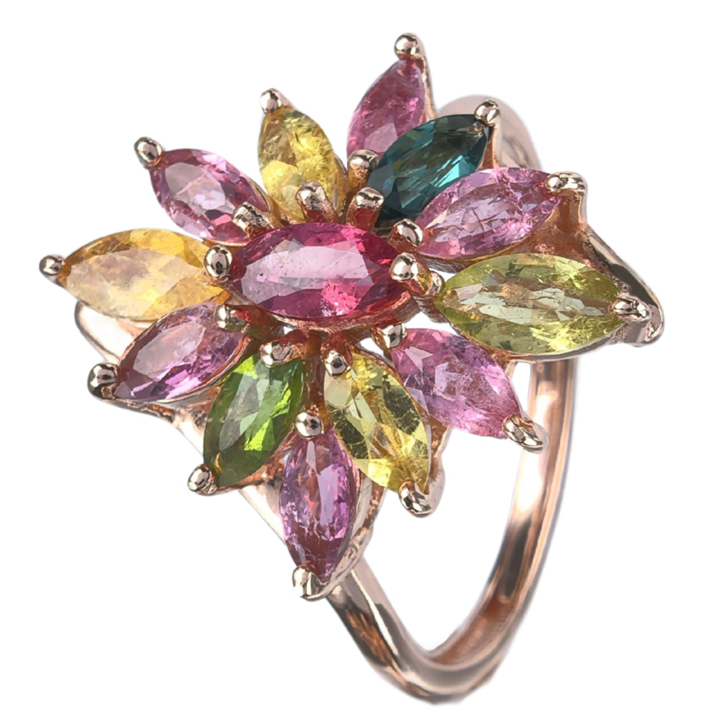 Gorgeous Rose Gold Plated Silver 925 Jewelry Natural Tourmaline/Pyrope Flower Ring