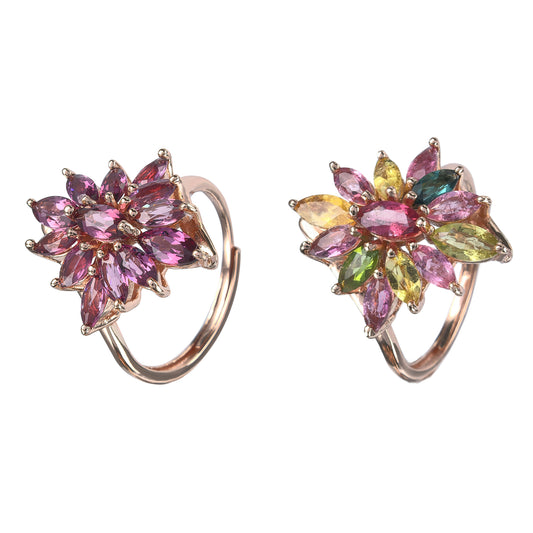 Gorgeous Rose Gold Plated Silver 925 Jewelry Natural Tourmaline/Pyrope Flower Ring