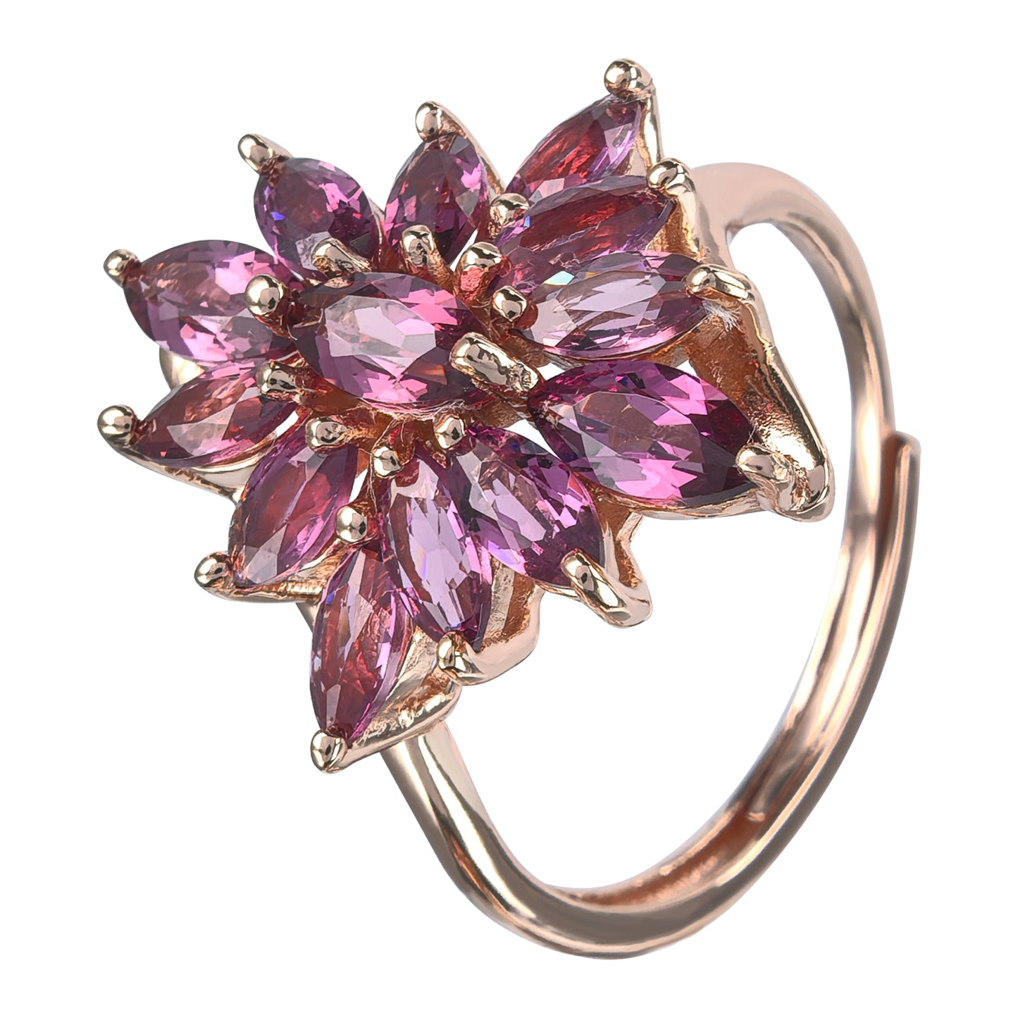 Gorgeous Rose Gold Plated Silver 925 Jewelry Natural Tourmaline/Pyrope Flower Ring