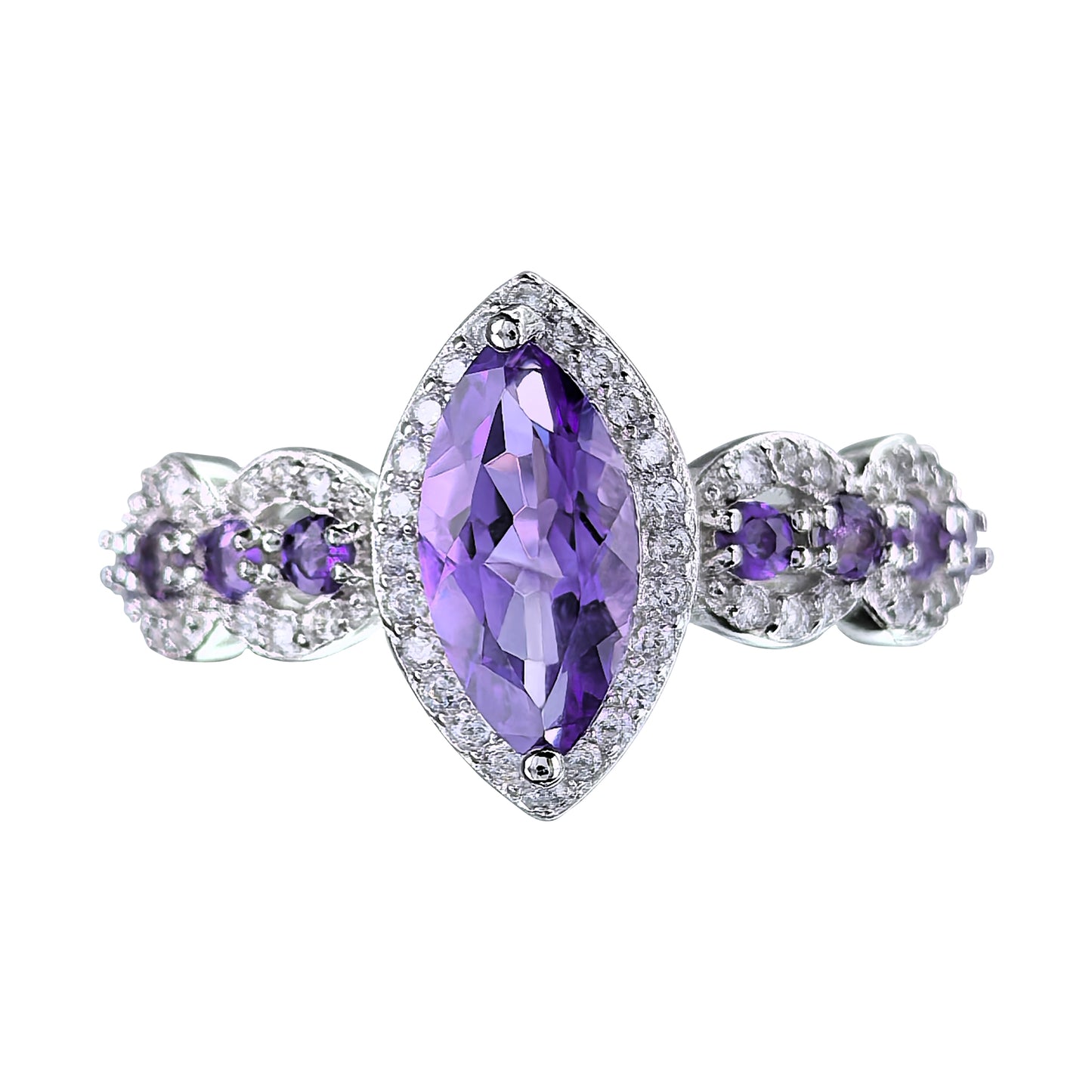 Charming Rhodium Plated 925 Silver Jewelry Natural Amethyst Ring