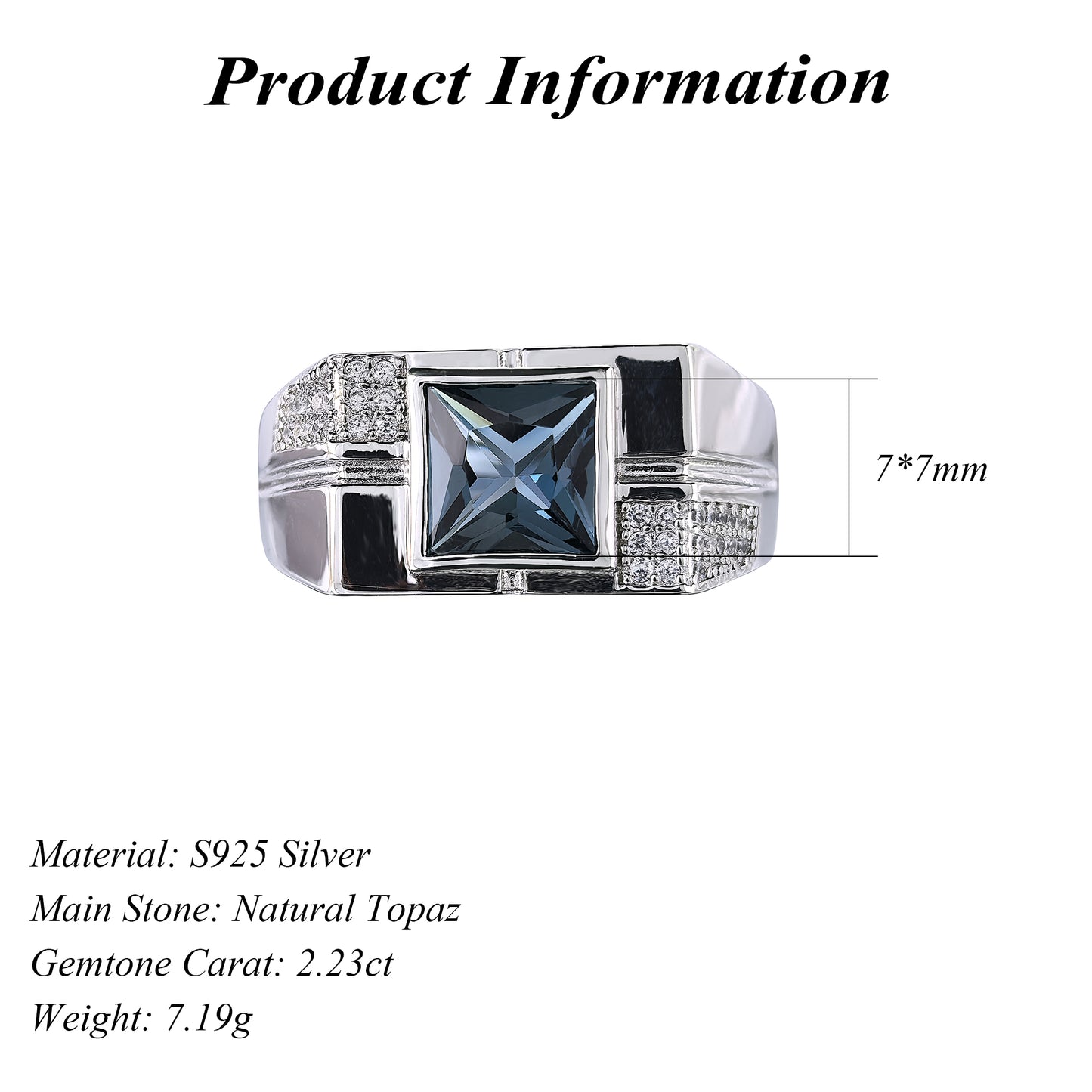 925 Sterling Silver Natural London Blue Topaz Ring Sparkling Rhodium Plated