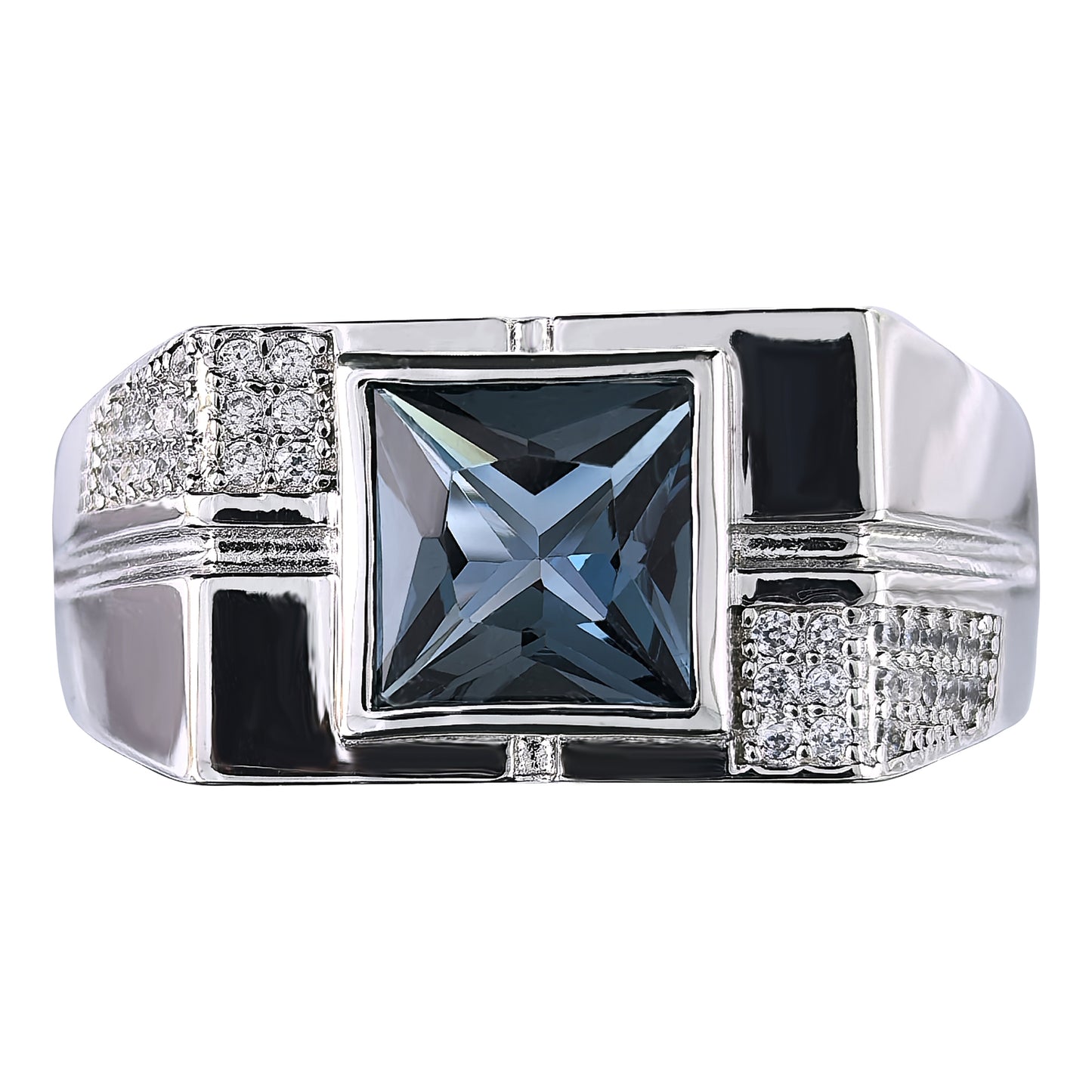 925 Sterling Silver Natural London Blue Topaz Ring Sparkling Rhodium Plated