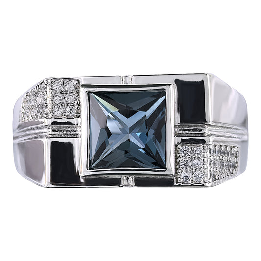 925 Sterling Silver Natural London Blue Topaz Ring Sparkling Rhodium Plated