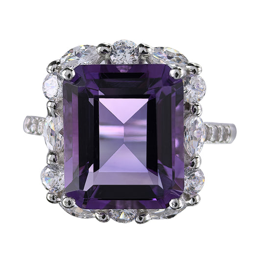 Precious Rhodium Plated 925 Sterling Silver Natural Amethyst Ring