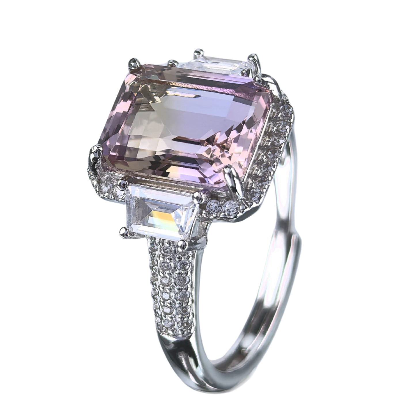 Delicate Rhodium Plated 925 Silver Jewelry Natural Ametrine Ring