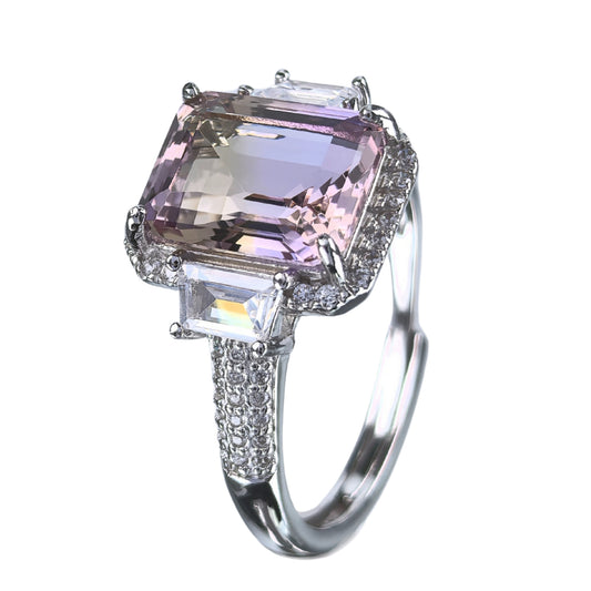 Delicate Rhodium Plated 925 Silver Jewelry Natural Ametrine Ring