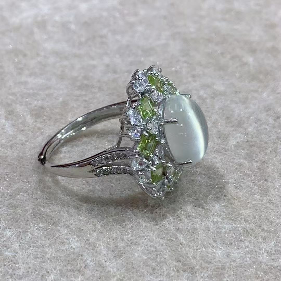 Original 925 Silver Jewelry Rhodium Plated Oval Cut Natural Moonstone Ring