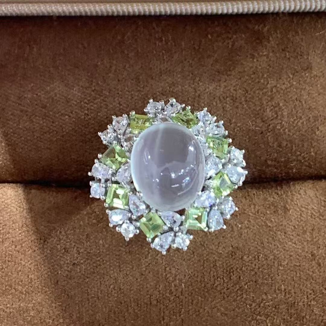 Original 925 Silver Jewelry Rhodium Plated Oval Cut Natural Moonstone Ring