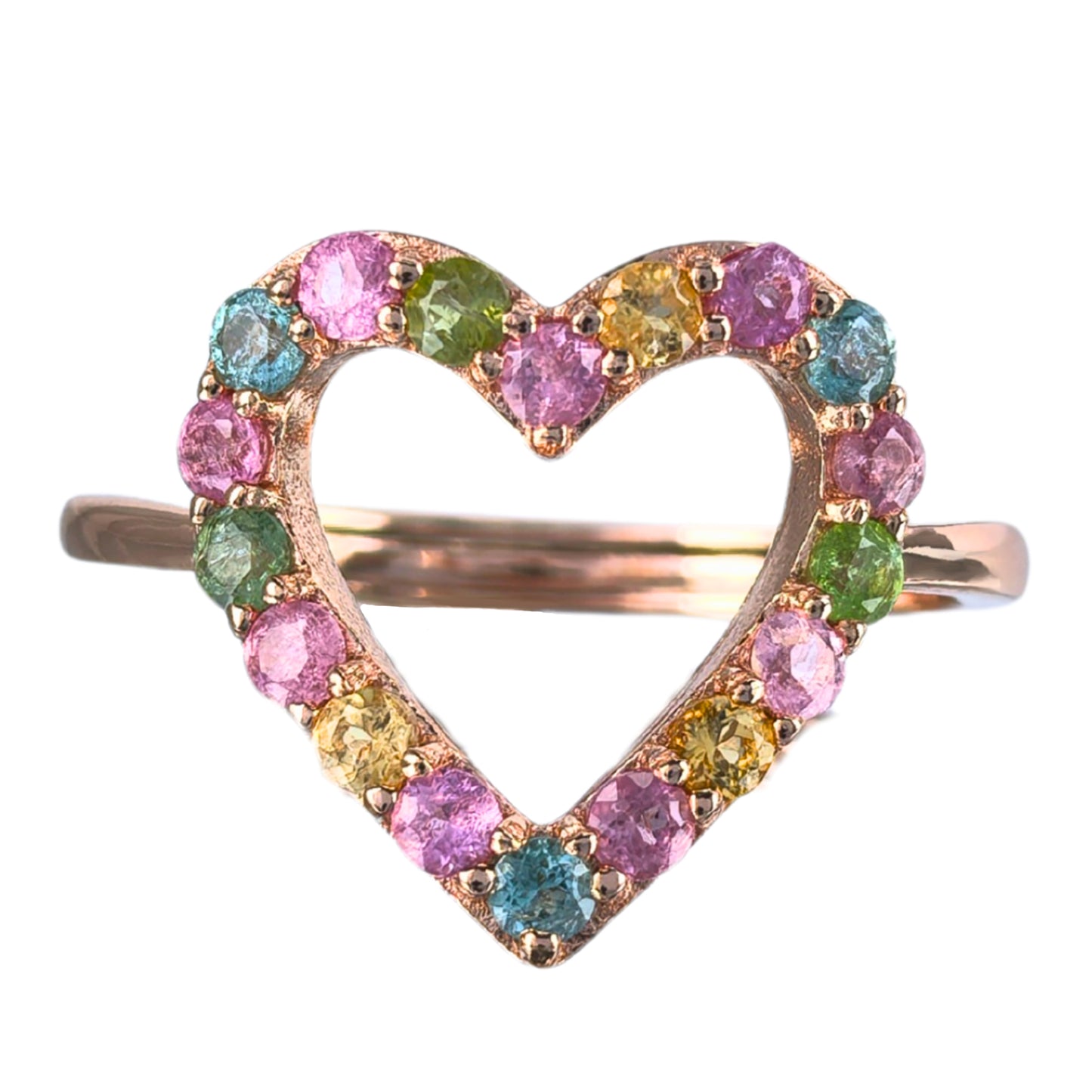 Romantic Rose Gold-Plated 925 Silver Natural Tourmaline Heart Gemstone Ring