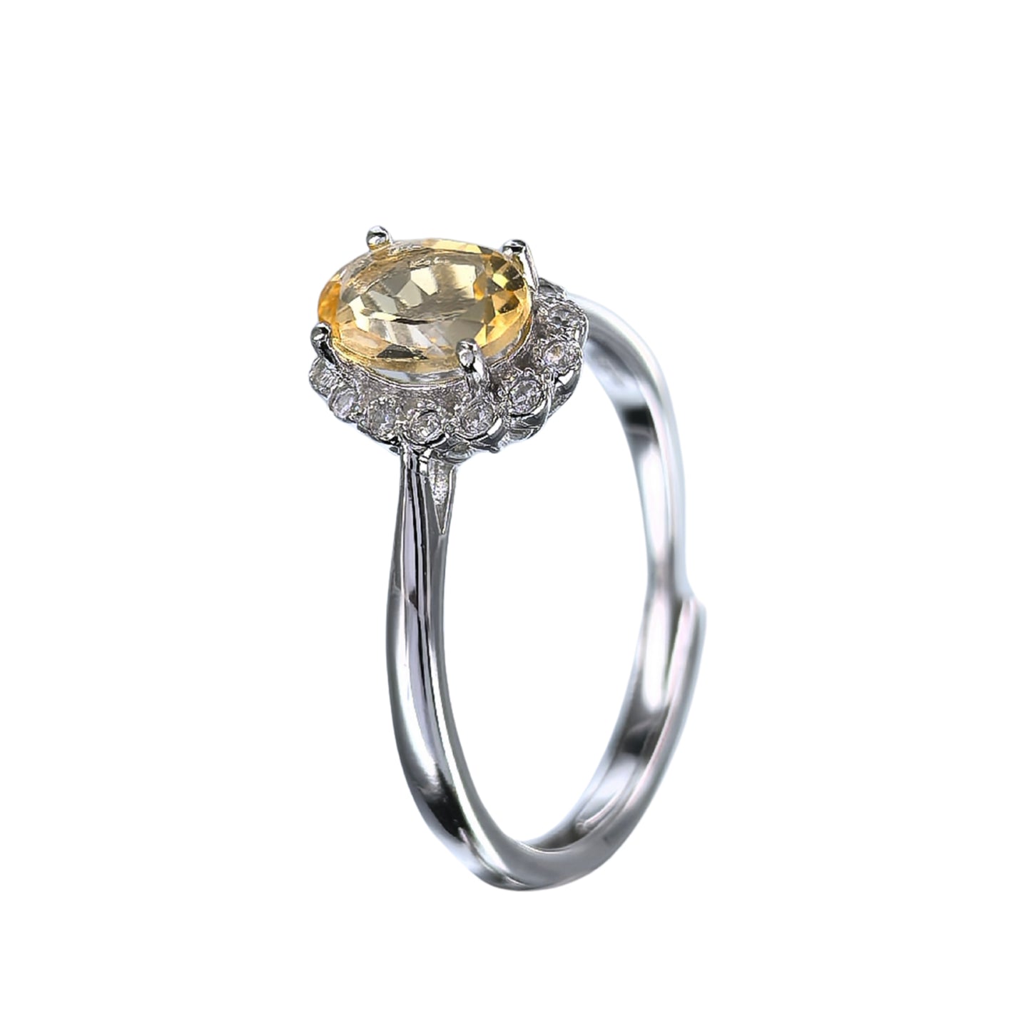 Gorgeous Rhodium Plated 925 Sterling Silver Natural Citrine Ring