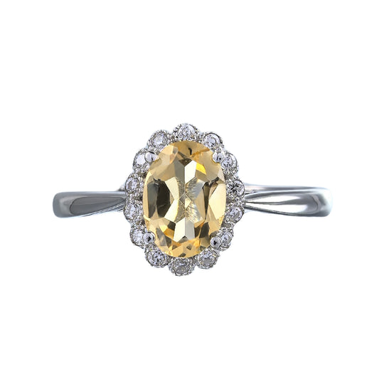 Gorgeous Rhodium Plated 925 Sterling Silver Natural Citrine Ring