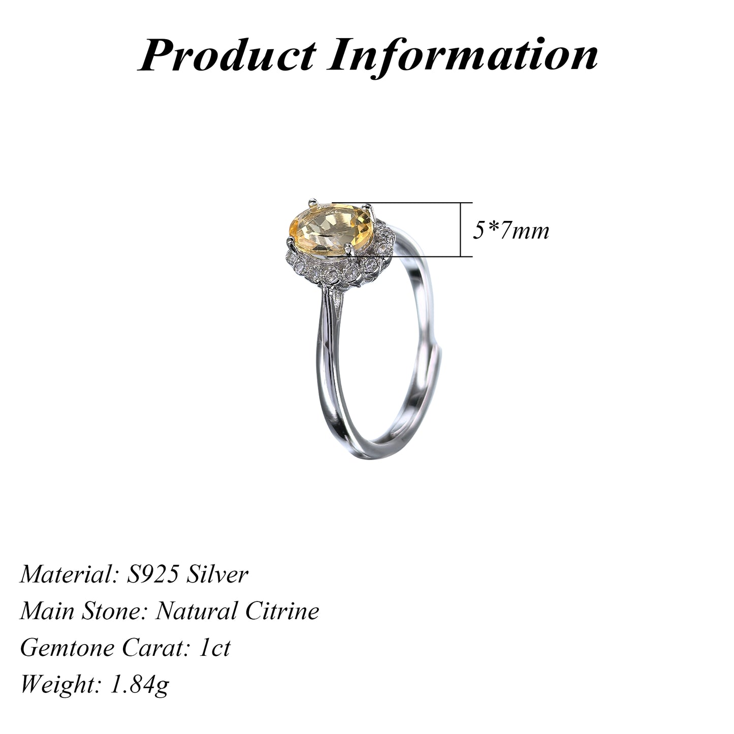 Gorgeous Rhodium Plated 925 Sterling Silver Natural Citrine Ring