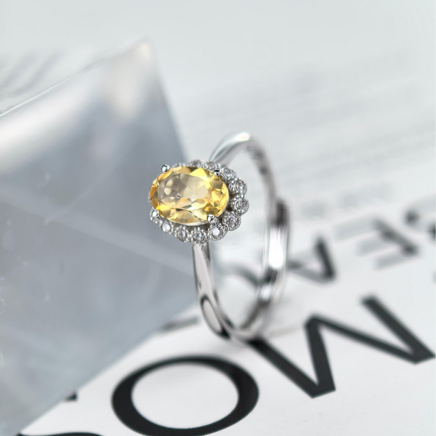 Gorgeous Rhodium Plated 925 Sterling Silver Natural Citrine Ring
