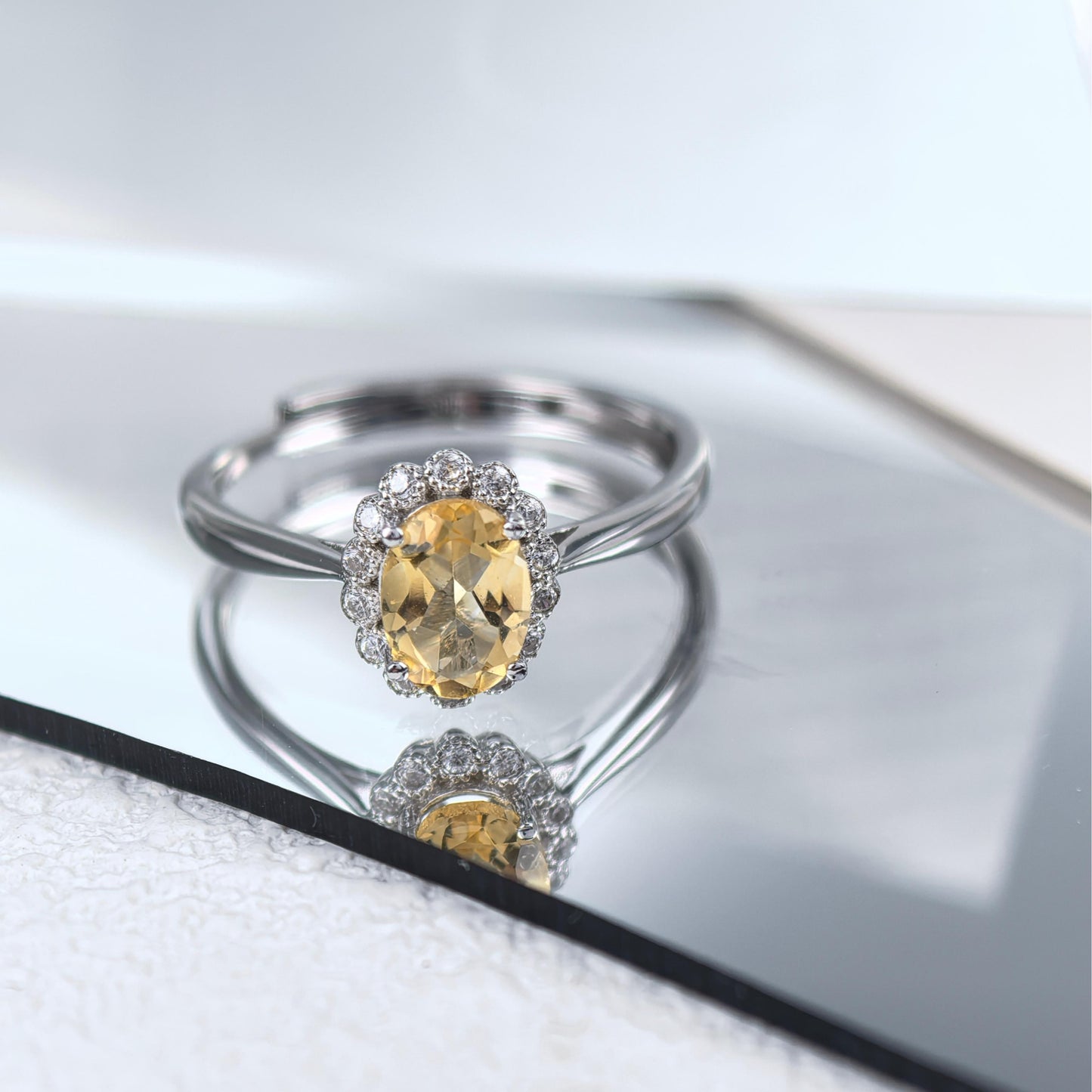 Gorgeous Rhodium Plated 925 Sterling Silver Natural Citrine Ring