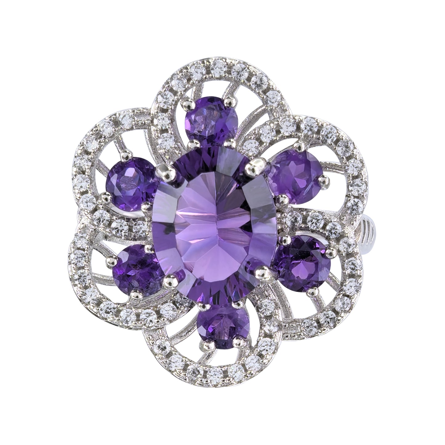 Gorgeous Rhodium Plated Silver 925 Jewelry Natural Amethyst Ring