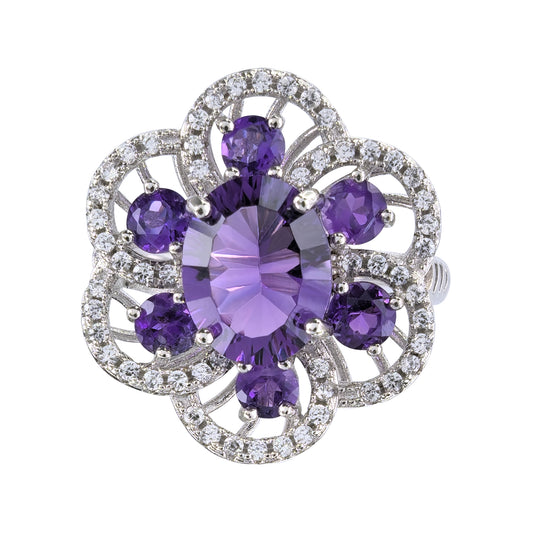 Gorgeous Rhodium Plated Silver 925 Jewelry Natural Amethyst Ring
