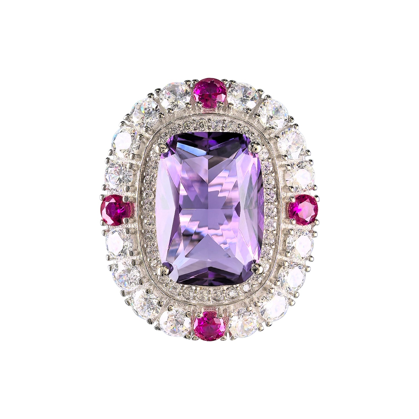 Noble Rhodium Plated 925 Silver Natural Amethyst Ring