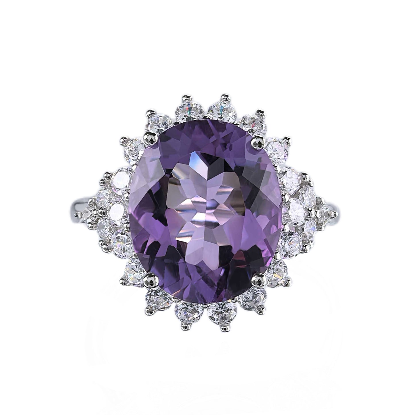 Elegant Rhodium Plated Silver 925 Natural Amethyst Ring