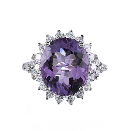 Elegant Rhodium Plated Silver 925 Natural Amethyst Ring