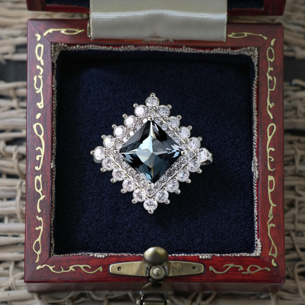 925 Silver Gemstone Ring Sparkling Rhodium Plated Natural London Blue Topaz