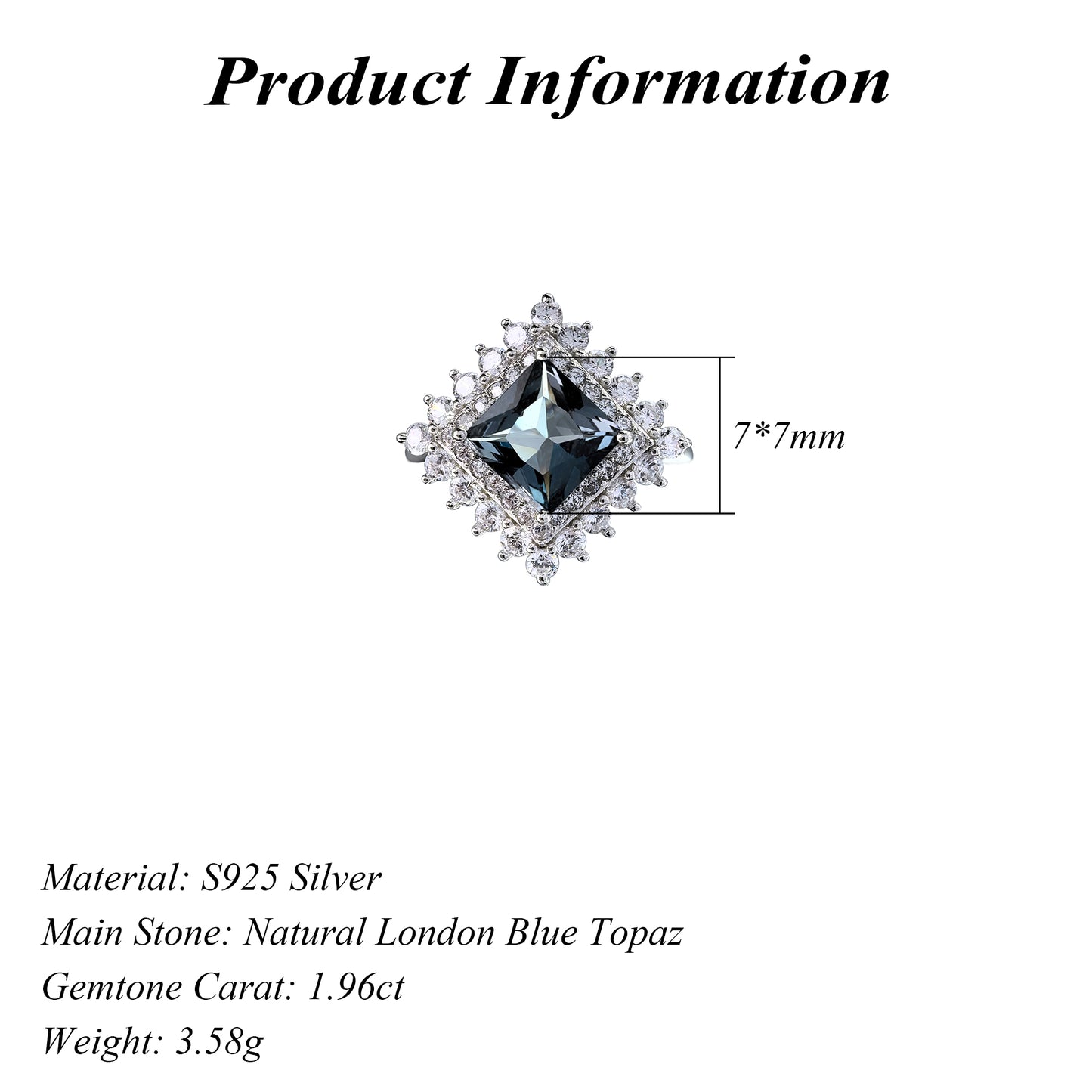 925 Silver Gemstone Ring Sparkling Rhodium Plated Natural London Blue Topaz