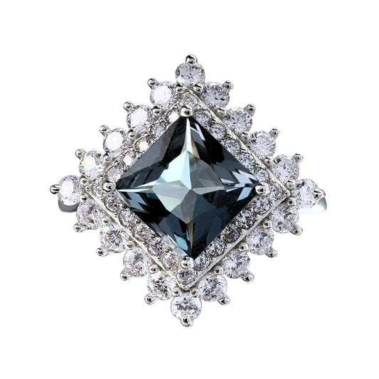 925 Silver Gemstone Ring Sparkling Rhodium Plated Natural London Blue Topaz Trendy Style for Women's Wedding or Birthday Gift
