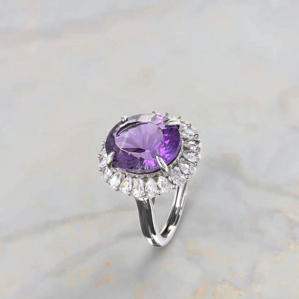 Gorgeous Rhodium Plated 925 Sterling Silver Natural Amethyst Ring