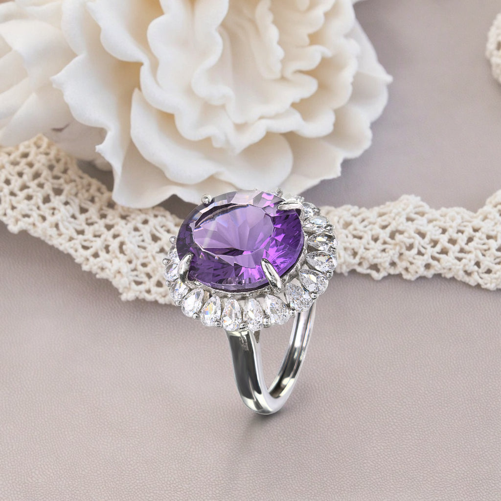 Gorgeous Rhodium Plated 925 Sterling Silver Natural Amethyst Ring