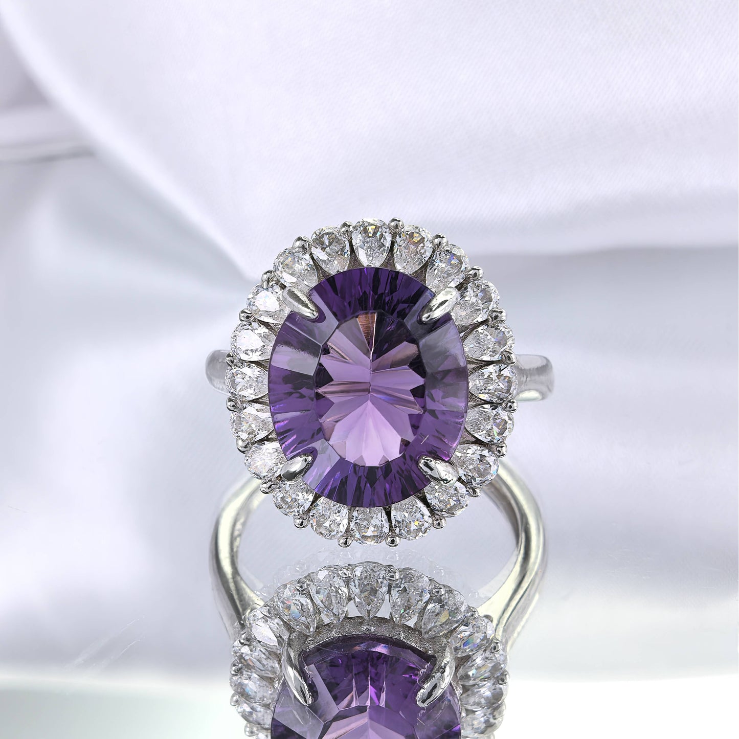 Gorgeous Rhodium Plated 925 Sterling Silver Natural Amethyst Ring