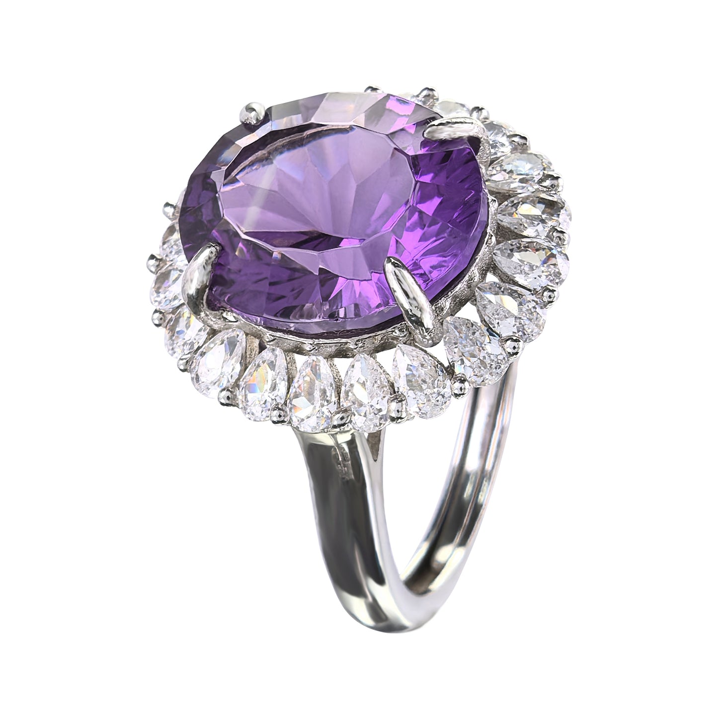 Gorgeous Rhodium Plated 925 Sterling Silver Natural Amethyst Ring