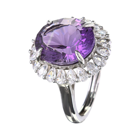 Gorgeous Rhodium Plated 925 Sterling Silver Natural Amethyst Ring