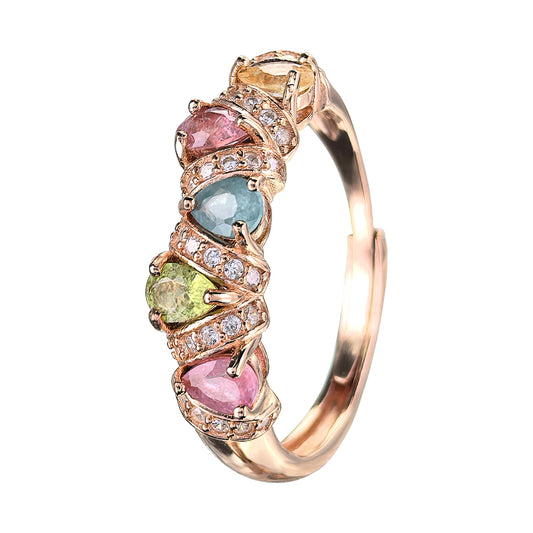 Charming Rose Gold Plated Plata 925 Natural Tourmaline Ring