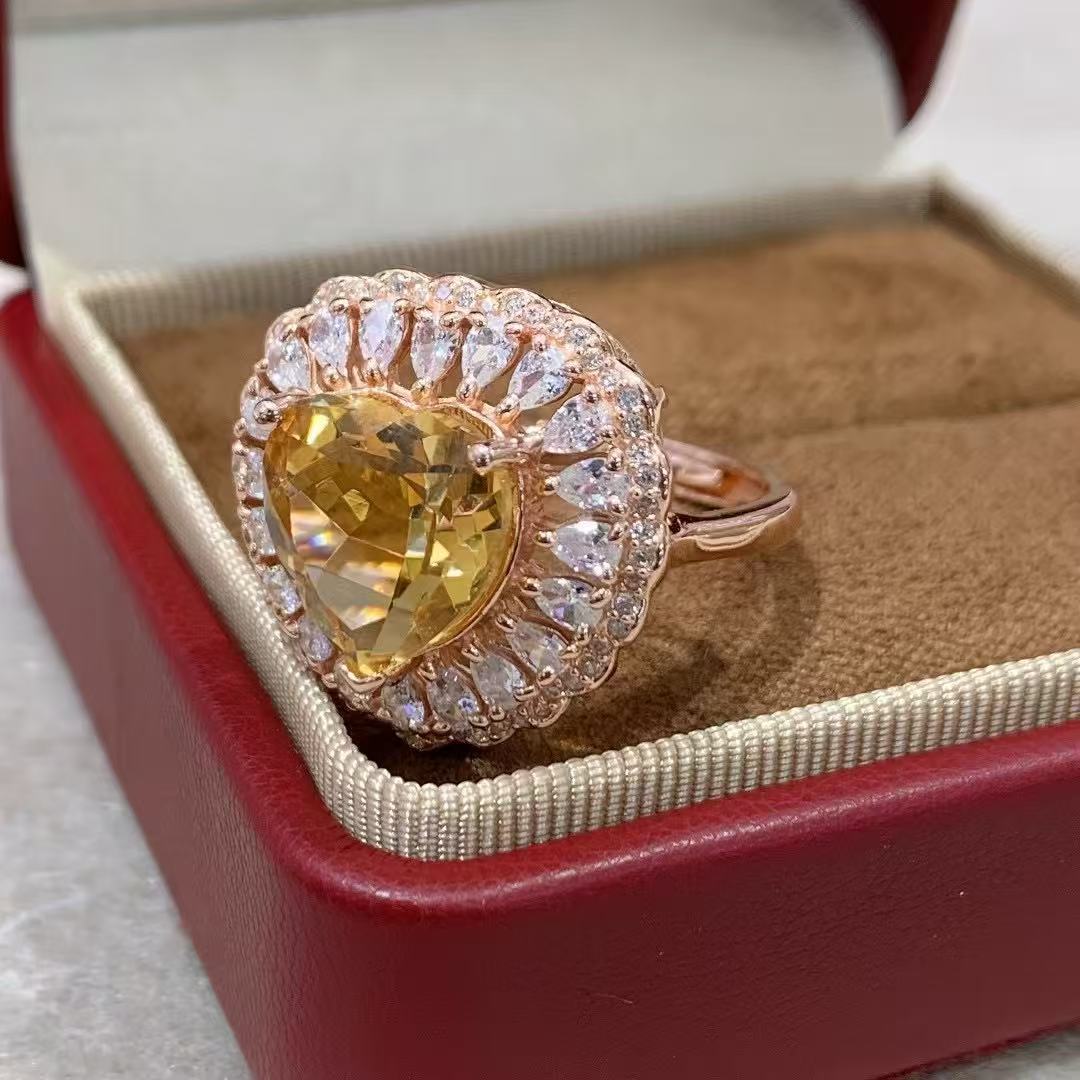 Dreamy Rose Gold Plated Original 925 Silver Natural Citrine Adjustable Rings