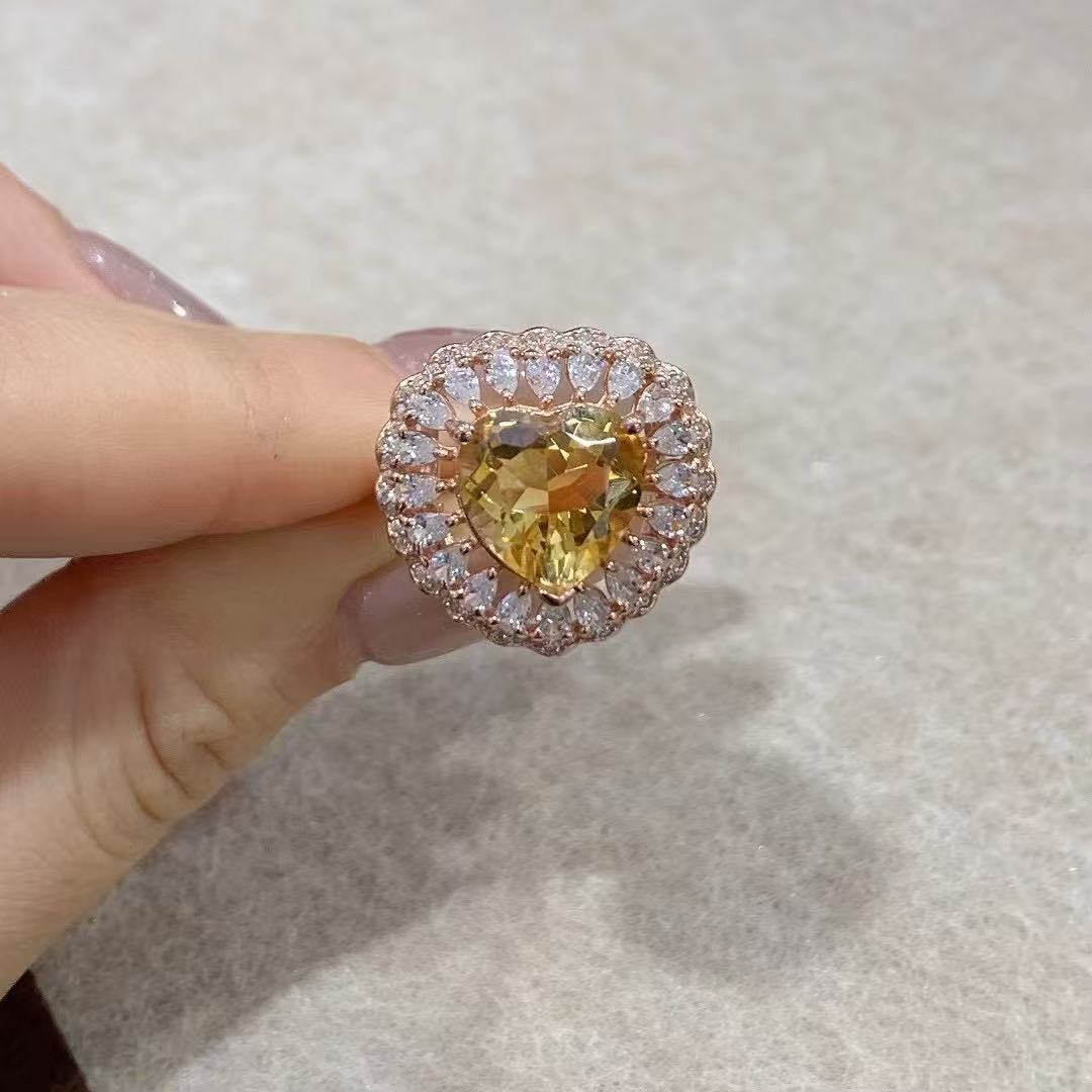 Dreamy Rose Gold Plated Original 925 Silver Natural Citrine Adjustable Rings