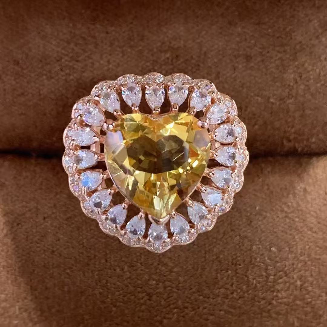 Dreamy Rose Gold Plated Original 925 Silver Natural Citrine Adjustable Rings