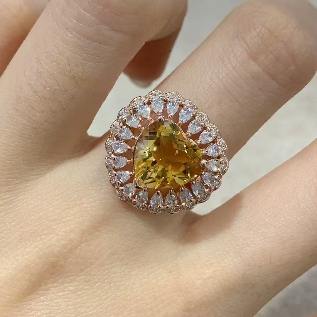 Dreamy Rose Gold Plated Original 925 Silver Natural Citrine Adjustable Rings