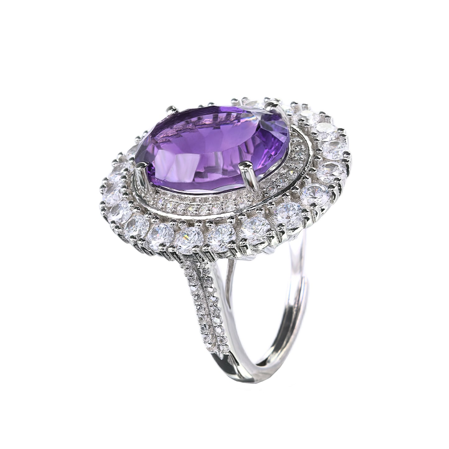 Gorgeous Rhodium Plated Silver 925 Jewelry Natural Amethyst Ring