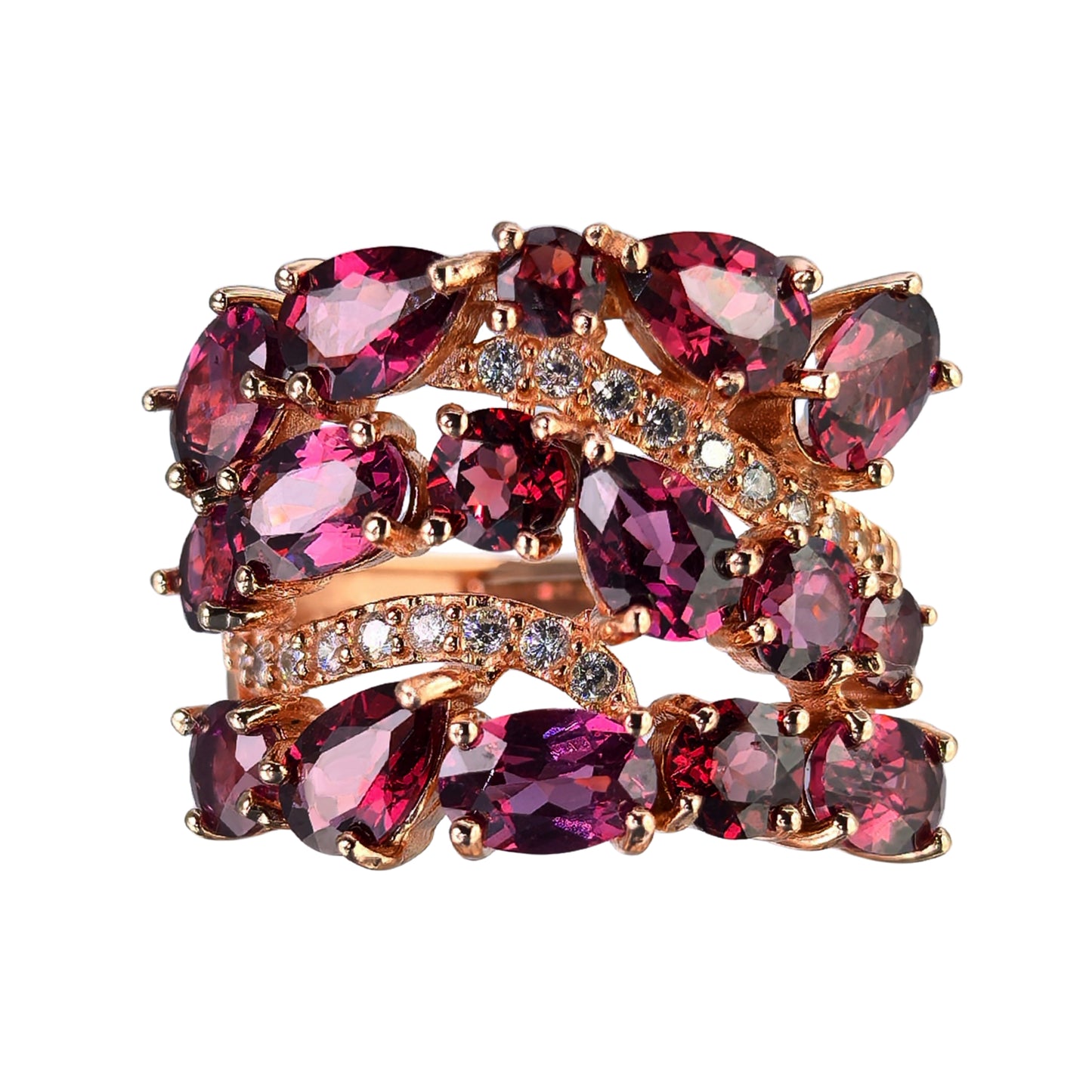 Sparkling Rose Gold Plated Silver 925 Jewelry Natural Pyrope Ring