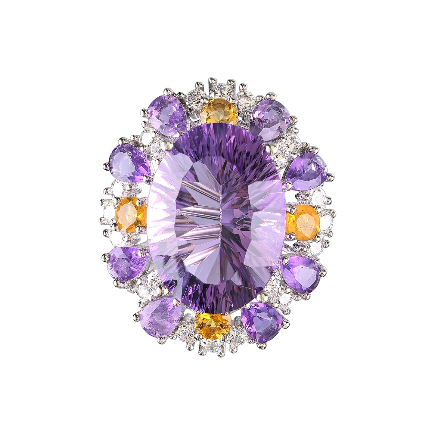 Noble Rhodium Plated Silver 925 Natural Amethyst Ring