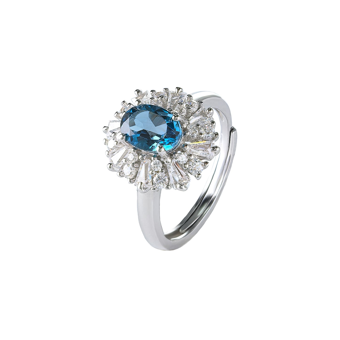 Rhodium Plated 925 Sterling Silver Band Natural London Blue Topaz Ring